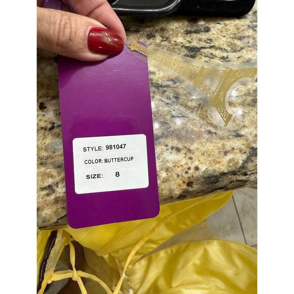 Abby Paris formal Gown 8 Butter Cup yellow Illusion plunging open back NWT $338 - Picture 12 of 15